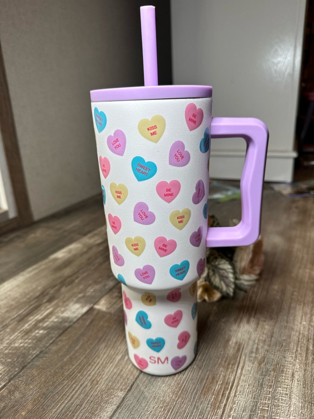 Simple Modern Heart Conversation Candy Tall Tumbler with Lavender Handle & Straw